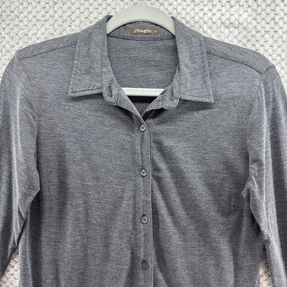 J McLaughlin Top Womens S Gray Silk Blend Stretch Button Front Shirt Long Sleeve - Picture 3 of 11